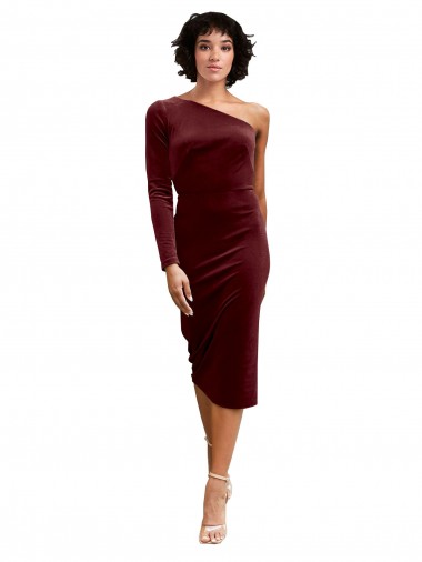 Shop One Shoulder Fitted Short Midi Length Velvet Bridesmaid Dress / Prom Dress Melbourne