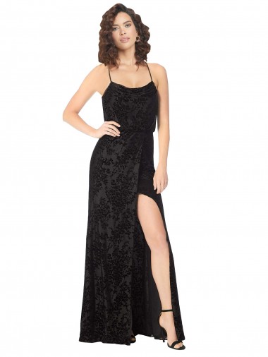 Floral Velvet Cowl Neck Bridesmaid Dress with Skirt Slit Melbourne