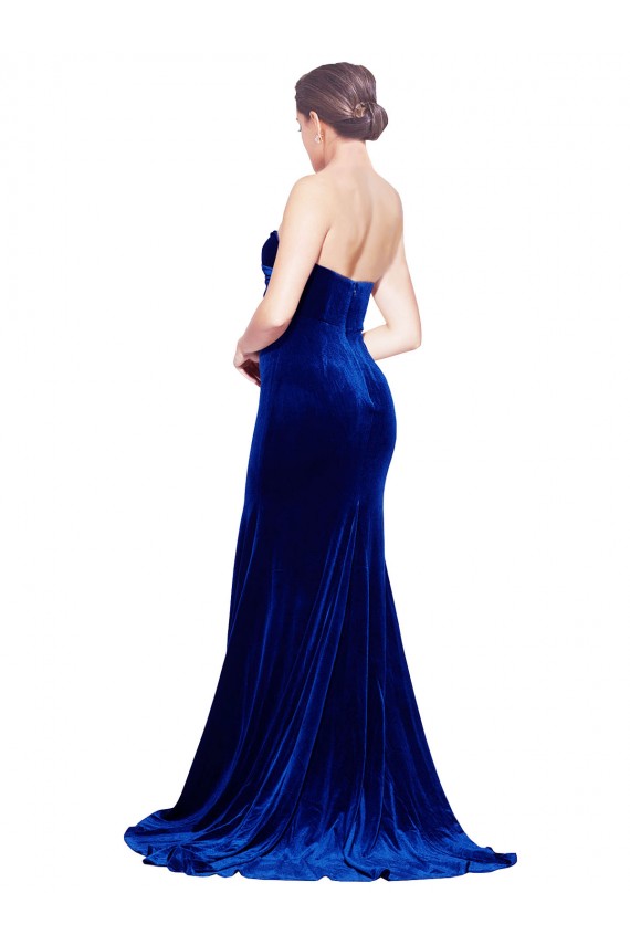 Strapless Ruched Formal Velvet Bridesmaid Dress / Prom Dress with Sweep Train and Front Slit Melbourne