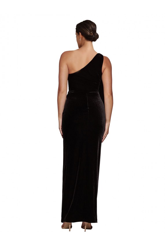 One Shoulder Long Formal Velvet Bridesmaid Dress / Prom Dress with Side Split and Shoulder Tie Melbourne