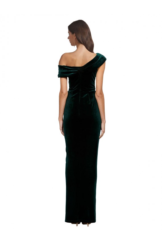 Long Asymmetric Neckline Ruched Formal Velvet Bridesmaid Dress / Prom Dress