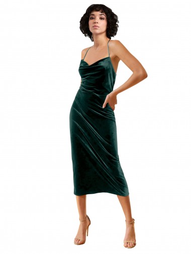Shop Midi Cocktail Length Sleek Cowl Neckline Short Formal Velvet Bridesmaid Dress / Prom Dress Melbourne