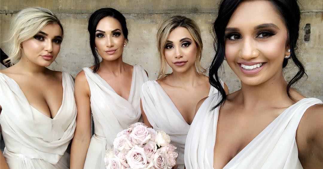 Full Length Luxe Chiffon Long Champagne bridesmaid dresses Melbourne with Sexy High Slit and Front Ruffles